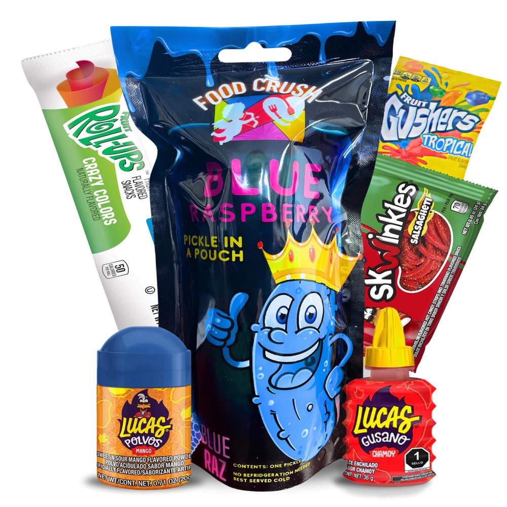 Blue Raspberry Pickle Kit-Sampler Pack with Mexican Candy-Cheap-Similar to the Chamoy Pickles Kit-Tiktok Trend Items by FoodCrush