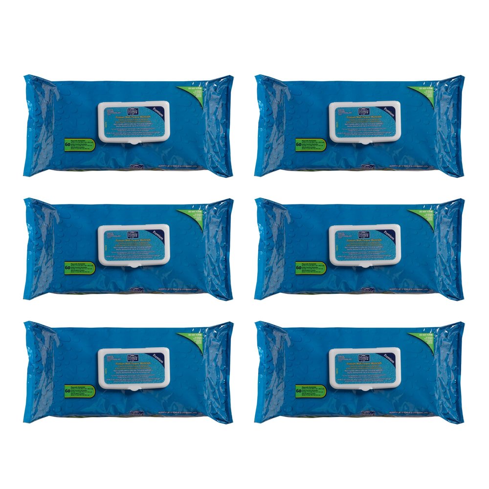PDI Hygea Premium Multi-Purpose Washcloths, Personal Cleansing Body Wipes, Large Wipes 10" x 11.5", 60 Wipes Each, Pack of 6