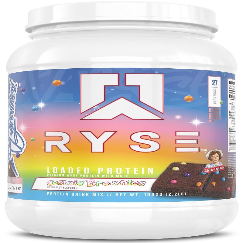 RYSE Loaded Protein Powder - Little Debbie Cosmic Brownie - 25g Whey Protein Isolate & Concentrate with Prebiotic Fiber & MCTs - Low Carb, Low Sugar, Digestive-Friendly - 27 Servings / 2 lb Tub