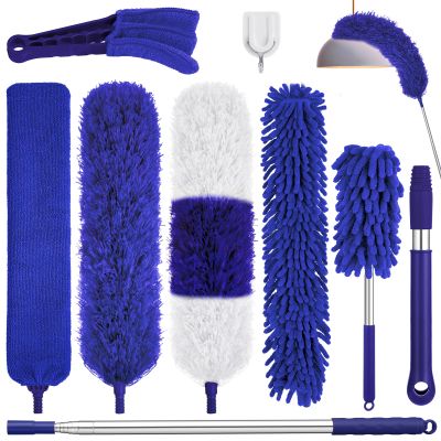 9PCS Dusters for Cleaning,Extendable Microfiber Duster with Extension Pole Up to 100'',Bendable Washable and Reusable Dusters Kit for Ceiling Fans, Blinds, High Ceilings, Furniture,Cars
