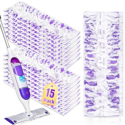 15 Pack Disposable Moping Pads Refills for Power Mop Multi-Surface Mop and PowerMop Wood Mop, Replacement Mop Pads for Floor Cleaning