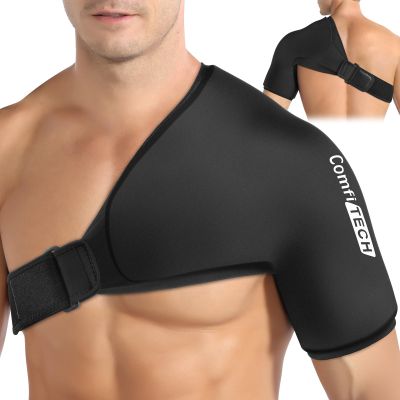 Comfitech Shoulder Ice Pack Wrap Sleeve for Better Putting On & Off, Reusable Gel Cold Pad for Arm, Large, Black