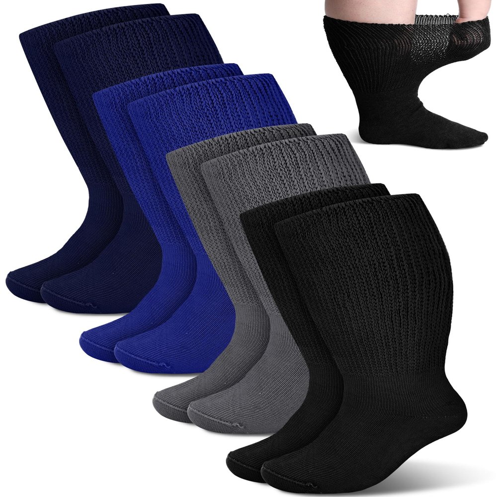 Bunnycool 4 Pairs Extra Wide Socks Swollen 30" Lymphedema Bariatric Socks Non Binding Loose Fit(10-13,Novelty Color)