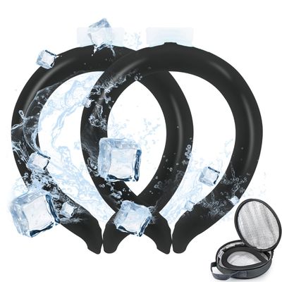 2PCS Neck Cooling Tube with Cold Insulated Bag,Reusable Ice Neck Ring Wearable Body Cooling Products for Summer Heat (Black*2)