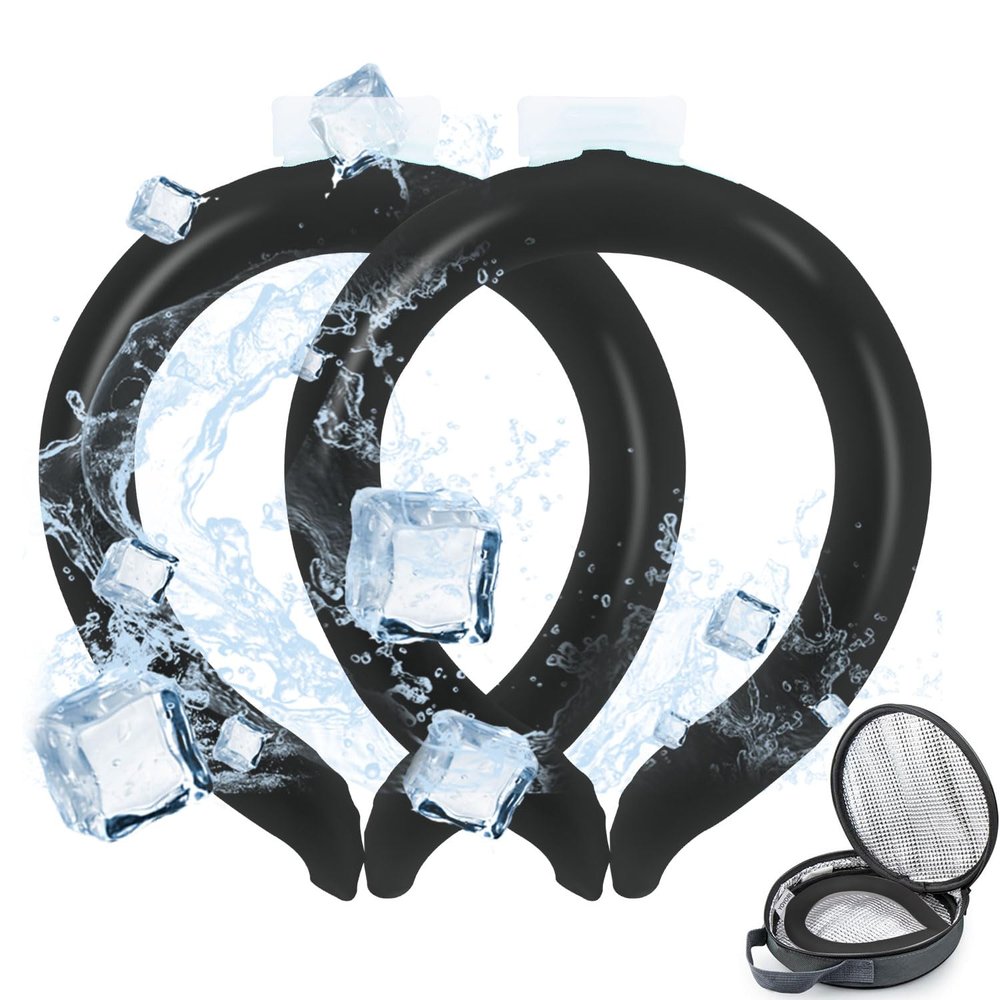 2PCS Neck Cooling Tube with Cold Insulated Bag,Reusable Ice Neck Ring Wearable Body Cooling Products for Summer Heat (Black*2)