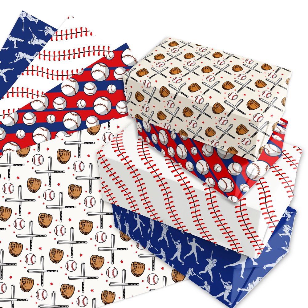 12 Sheets Sports Theme Baseball Wrapping Paper, Baseball Gift Wrap Folded Baseball Gloves Patterns Paper for Birthdays Party Sports Parties Gifts Packing Supplies, DIY Crafts (27 x 20 inches each)