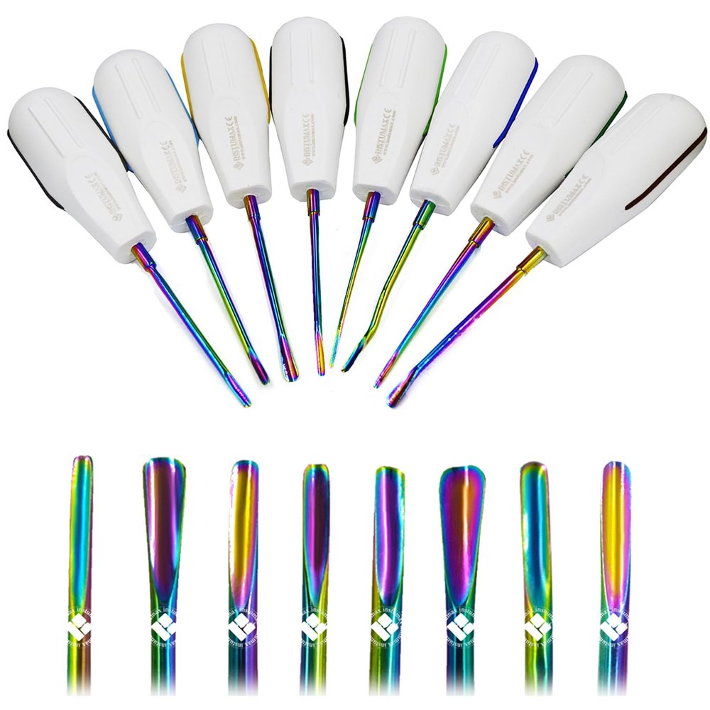 Dental Luxating Elevator Surgical Root Instruments Multi Color Tips Set of 8 Each Premium German by INSTUMAX