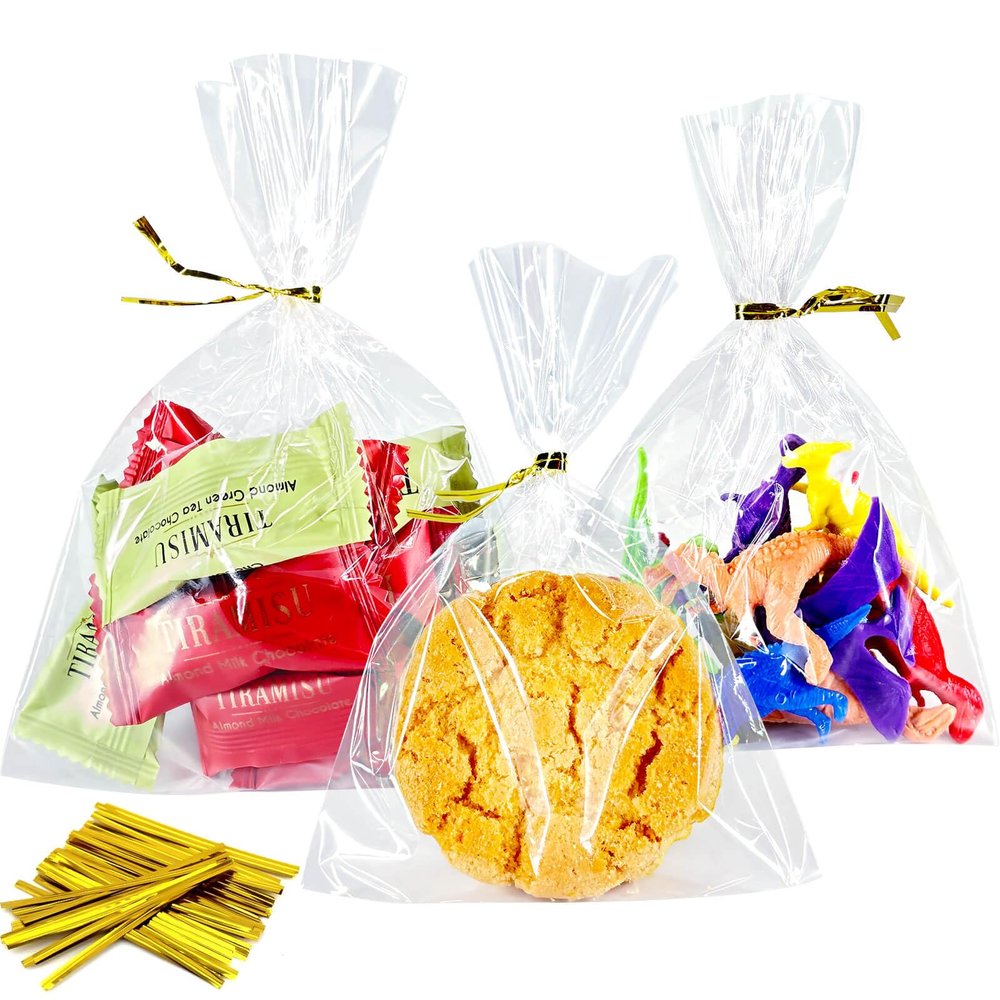 Cherodada 4"x 6", 200Pcs Cellophane Treat Bags with Twist Ties for Gift Wrapping, Wrapping Candies, Cookies, Chocolates, Popcorn