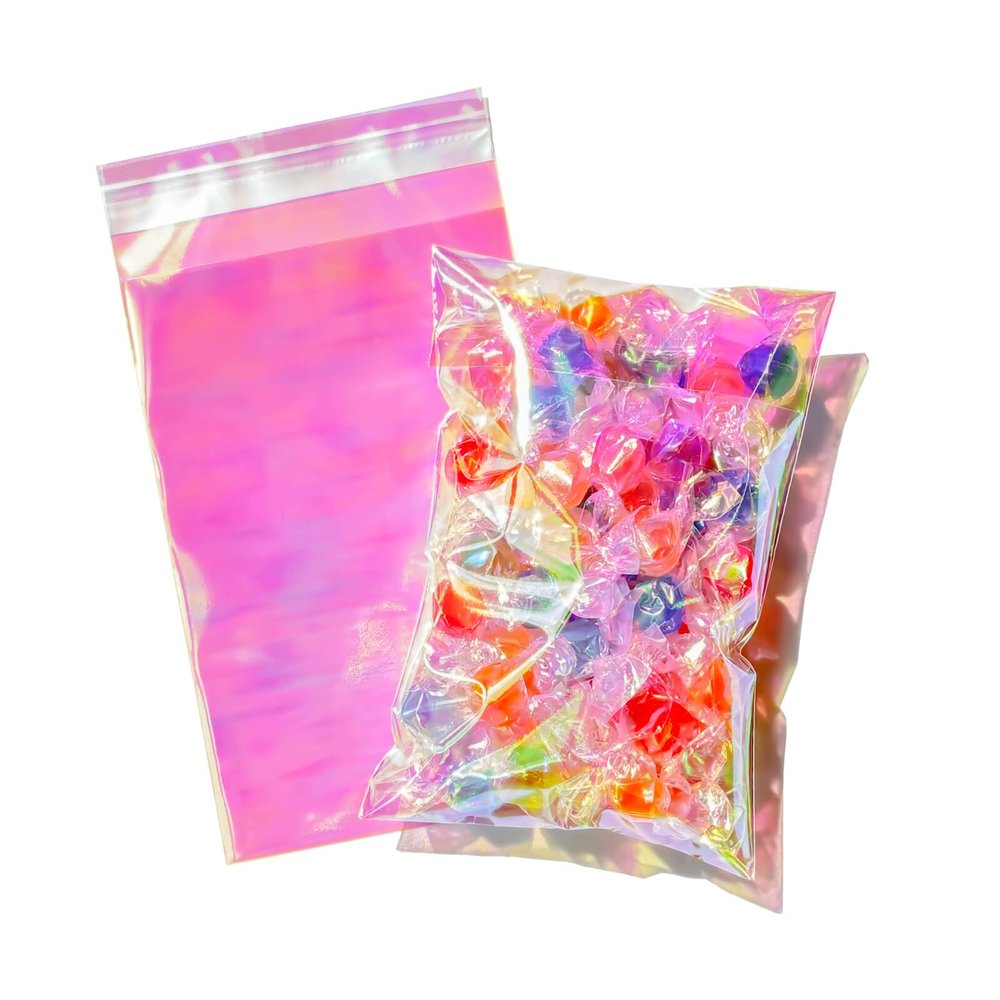 Cherodada 4x6 Inch Cookie Bags with Seals, Iridescent Self Adhesive Sealing Cellophane Brownie Wrappers Bags, Holographic Individual Treat Plastic Bag for Gift, Baking, Snack Packaging (100 Pcs)