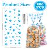 200 PCS Pet Paw Print Cellophane Bags, Dog Print Cellophane Treat Bags, Dog Treat Bag, Plastic Paw Print Candy Cookie Gift Bag with 200 Silver Twist Ties for Dog Birthday Party Decorations, Blue view 2
