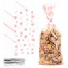 200 PCS Pet Paw Print Cellophane Bags, Dog Print Cellophane Treat Bags, Dog Treat Bag, Plastic Paw Print Candy Cookie Gift Bag with 200 Silver Twist Ties for Dog Birthday Party Decorations, Pink view 1