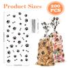 200 PCS Pet Paw Print Cellophane Bags, Dog Print Cellophane Treat Bags, Dog Treat Bag, Plastic Candy Cookie Gift Bag with 200 Silver Twist Ties for Dogs Birthday Party Favors Decorations, Black view 2