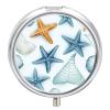 Pill Box Round Metal Pill Case 3 Compartment Portable Starfish Shell Pill Organizer Travel Pillbox for Pocket Purse Cute Pill Container Holder for Vitamins Medication Fish Oil view 1