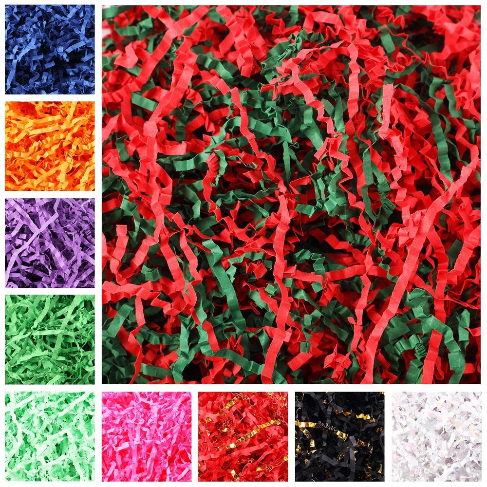 Zonon 10 Pack 300g Crinkle Cut Paper Shred Filler for Packing and Empty Basket Filler, Raffia Tissue Paper Stuffers Gift Boxes for Wrapping Party Supplies(Christmas Color)