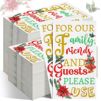 200 Pieces Bathroom Napkins Guest Disposable Paper Hand Towels Dinner Paper Napkins for Bathroom Powder Room Wedding Holiday Birthday Baby Bridal Shower(Christmas Style)