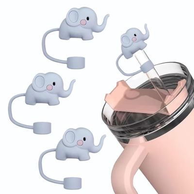 3Pcs Elephant Straw Cover for Stanley 40&30 Oz Cup, 10mm Silicone Straw Covers Cap for Stanley Cup Accessories, Cute Straw Topper for Tumblers, Cap Stopper for Reusable Straws Tip LidsDM595