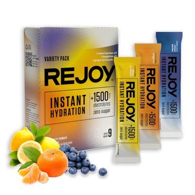 Rejoy  Electrolyte Powder Packets, 9 Sticks  Hydration Drink Mix Supplement  Sugar Free, Keto and Paleo Friendly, Vegan, Non-GMO, Easy Open Single-Serving Stick (Variety Pack)