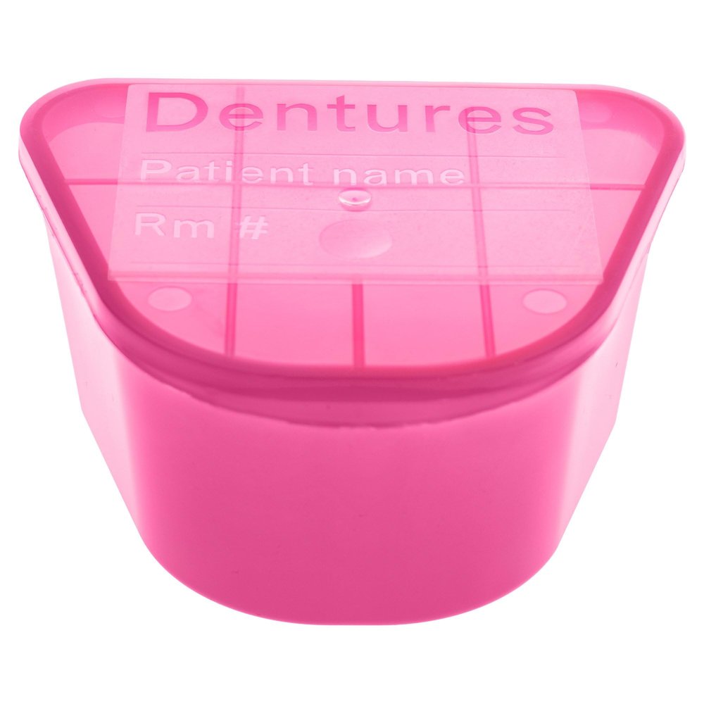 McKesson Denture Cup & Retainer Case, 8 oz, Hinged Lid, Pink - for Dentures, Retainers, Night Guards, Clear Braces - Single Patient Use, 1 Piece