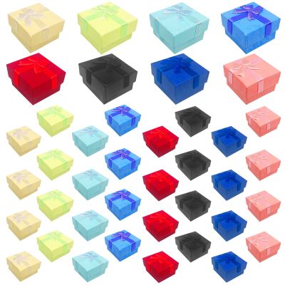 Waltool 40Pcs 1.57" x1.57" Empty Jewelry Gift Boxes with Lids for Rings and Earring, Cardboard Jewelry Boxes with Decorative Ribbon Knot for Anniversaries, Weddings, Birthdays-8 Colors