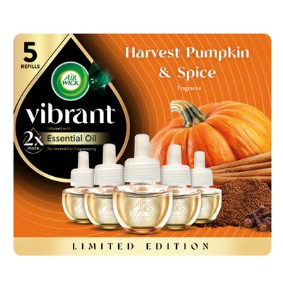 Air Wick Plug in Scented Oil Refill, Infused with Essential Oils, Plug in Air Fresheners for Home, Fall Scent, Fall Dcor, Harvest Pumpkin & Spice, 5 ct