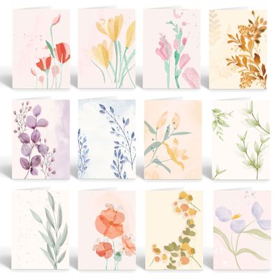 Stonehouse Collection | Assorted Floral Watercolor Note Cards | A Variety of Floral and Leaf Note Cards | Set of 12 (Assorted)
