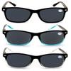V.W.E. 3 Pairs Rectangular Lightweight Reading SunGlasses Outdoor Readers Glasses - NOT Bifocal (3 Black Assorted, 3.25, x) view 2