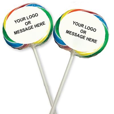 50-Qty Rainbow Whirly Pops with Full Color Customized Labels