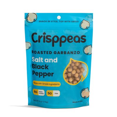 Crisppeas Chickpeas Roasted Salt & Black Pepper, High Protein, High Fiber, GMO Free, Vegan, Gluten Free