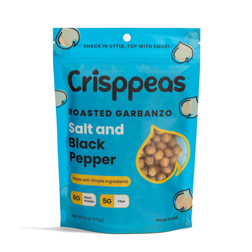 Crisppeas Chickpeas Roasted Salt & Black Pepper, High Protein, High Fiber, GMO Free, Vegan, Gluten Free