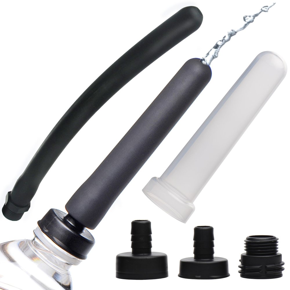 CleanStream Travel Enema Water Bottle and 4 Adapter Sizes for Deep Cleaning, Fit's Most Shower Hoses and Bottles, 7 Piece Portable Kit, Black