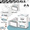 24PCS Two Fast Racing Car Birthday Gift Bags with Checkered Tissue Paper, Blue Race Car Checkered Favors Bag with Handles for 2nd Birthday Party Supplies view 2
