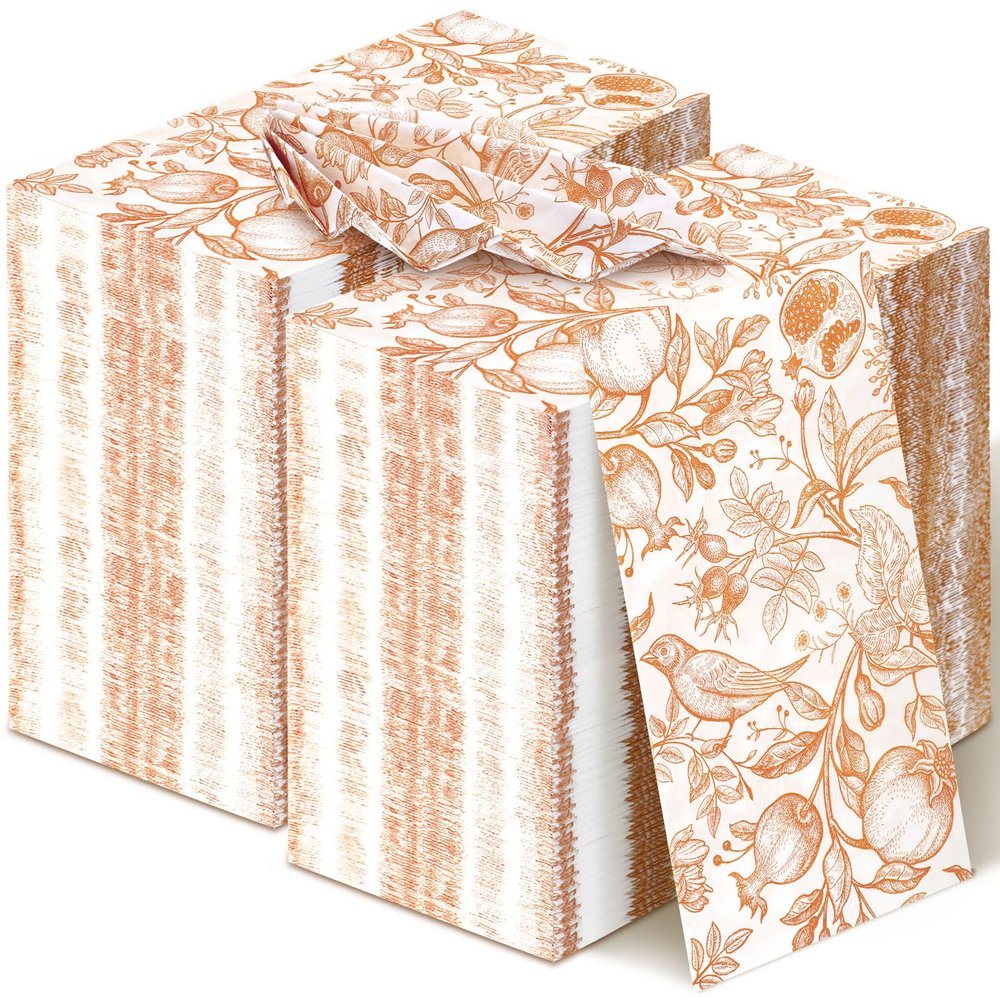200 Pcs Fall Disposable Hand Towels for Bathroom Fall Guest Napkins White Orange Pomegranate Guest Towel Napkins Disposable Guests Decorative Flower for Baby Shower Wedding