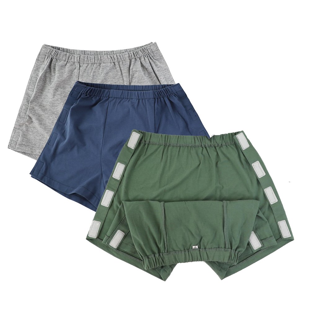 3 Pack Tear Away Underwear, Post Surgery Boxer Briefs for Men, Disabled Adaptive Underwear, Stick-on Briefs, M/W29