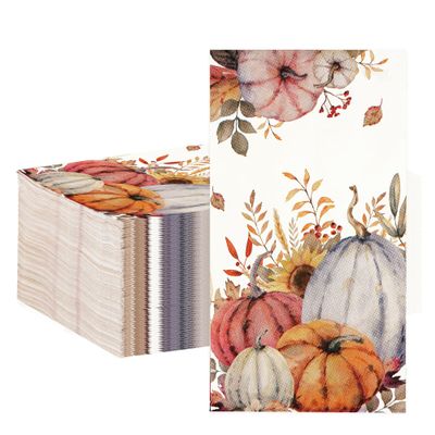 100 Pcs Fall Napkins Thanksgiving Guest Napkins Pumpkins Autumn Leaves Paper Napkins, 3 Ply Disposable Autumn Paper Towels for Fall Thanksgiving Party Supplies Table Decorations Bathroom Kitchen Home