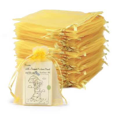 100 Pcs Gold Organza Bags, Wedding Favor Bags, Jewelry Bags Drawstring, Small Mesh Gift Bags, Meash Gift Pouch, Mesh Organizer Bags, Mini Candy Bags for Party Favors, Easter, Christmas(4 x 4.7 Inch)
