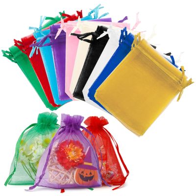 100 Pcs Mixed Color Organza Bags, Small Mesh Bags Drawstring, Jewelry Bag Drawstring, Mesh Gift Sachet Bag, Mini Candy Party Favor Pouches for Wedding Guest Favors, Birthday, Christmas (4x4.7)