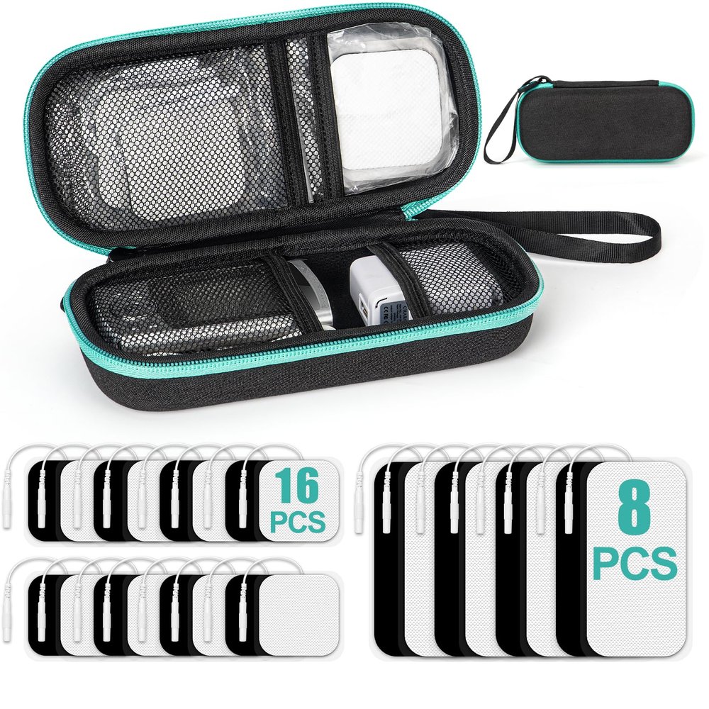24-Pack TENS Unit Replacement Pads with Hard Travel Storage Case for TENS Units and Accessories,Reusable TENS Unit Pads Electrode Patches Compatible with TENS 7000, Etekcity, Nicwell