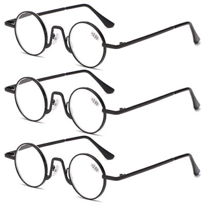 XINGNIAN 3 Pairs of 40mm Creative Small Round Black Reading Glasses Presbyopic Glasses Steampunk Fashion Retro Metal Readers +1.50