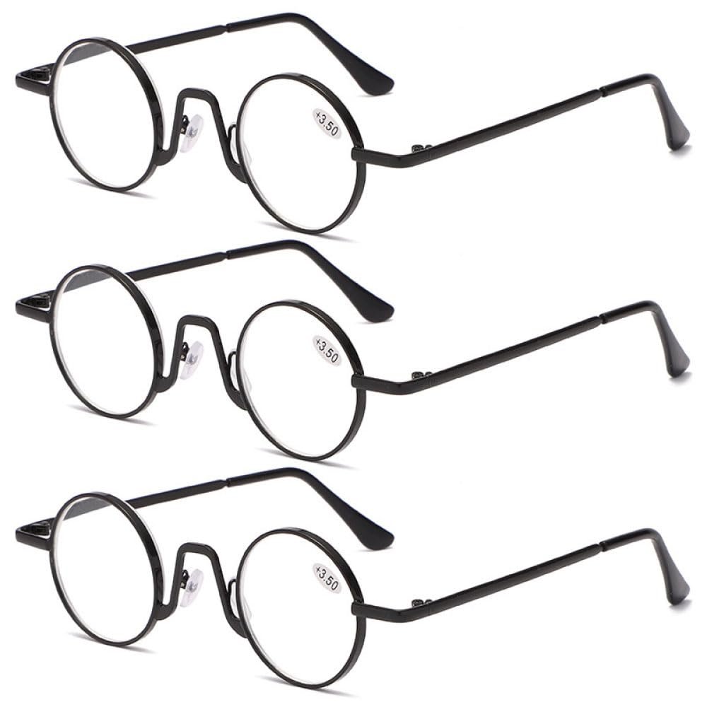 XINGNIAN 3 Pairs of 40mm Creative Small Round Black Reading Glasses Presbyopic Glasses Steampunk Fashion Retro Metal Readers +1.50