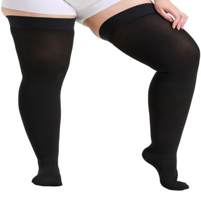 Extra Wide 4XL 15-20 mmHg Compression Stockings for Men and Women, Over The Knee Compression Hose with Closed Toe, Dot-Top, Thigh High Length for Circulation, Arthritis, Edema, Swelling, Black