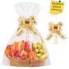 LEOSINDA 10 Pcs Large Cellophane Bags for Gift Baskets 24x30 Inches Plastic Clear Basket Bags, Cellophane Wrap for Gift Baskets With 10 Gold Ribbons for Cookie Candy Goodie view 1