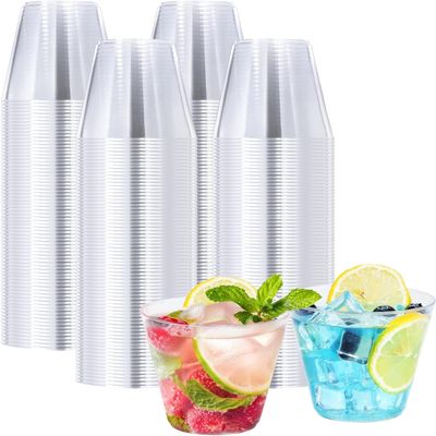 BYSNOW 100 Pack 9 oz Clear Plastic Cups, Plastic Wine Cups for Cocktail Party, Polystyrene Hard Cup with Higher Heat Resistance(9oz 100count)