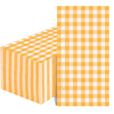 100 Pcs Orange Gingham Napkins Disposable - Orange and White Checkered Paper Napkins - Plaid Dinner Napkins for Birthday Picnic Wedding Party Supplies