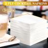200 Pcs 2 Ply White Napkins with Gold Trim Cocktail Napkin Gold Foil Beverage Napkins Dessert Disposable Decorative Cocktail Napkin Paper for Wedding Birthday Anniversary view 3