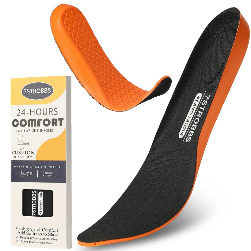 7STROBBS Cushion Insoles for Mens,Shock Absorbing Gel Shoe Inserts for Foot Pain Relief,Replacement Comfort Inner Soles for Work Boots and All Day StandingBlack-US9