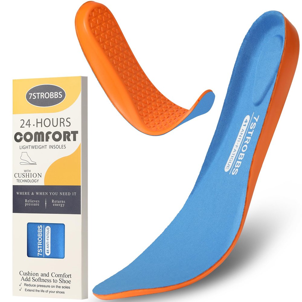 7STROBBS Cushion Insoles for Mens,Shock Absorbing Gel Shoe Inserts for Foot Pain Relief,Replacement Comfort Inner Soles for Work Boots and All Day StandingBlue-US9