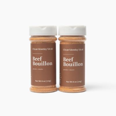 Clean Monday Meals Beef Bouillon Powder | Gluten Free, Dairy Free, No Artificial Flavors or Additives | Clean Label Beef Stock Base for Soups, Stews, Gravies & Sauces | 2-Pack, 100 Servings
