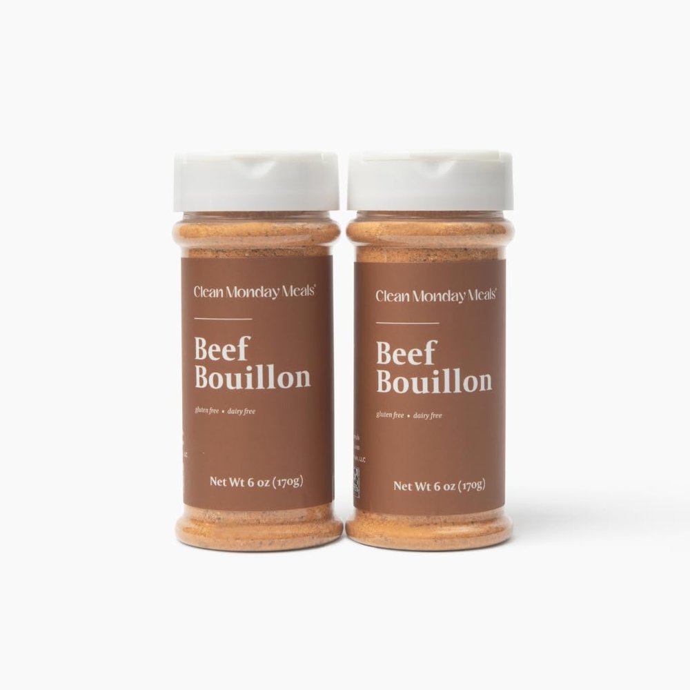 Clean Monday Meals Beef Bouillon Powder | Gluten Free, Dairy Free, No Artificial Flavors or Additives | Clean Label Beef Stock Base for Soups, Stews, Gravies & Sauces | 2-Pack, 100 Servings