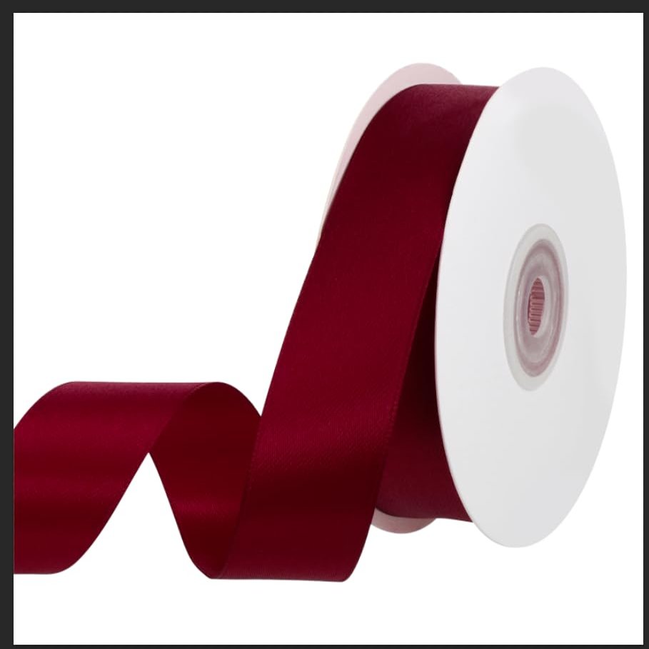 woric Red Ribbon 1 Inch 30 Yards Double Faced Burgundy Satin Valentine Ribbon for Hair Bows Gift Wrapping DIY Crafts Wedding Event Valentine's Day Decorations