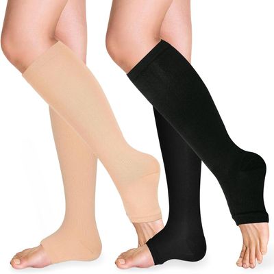 TZYSOKC Open Toe Compression Socks 15-20 mmHg for Women and Men Knee High Toeless Circulation Compression Stockings(BN 2xl)